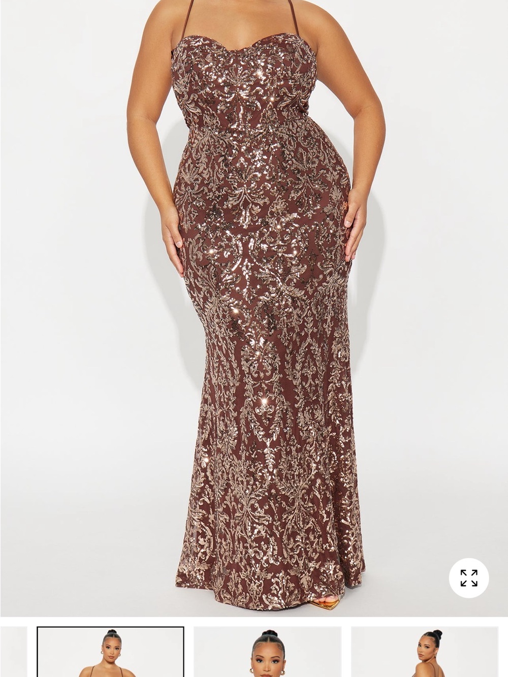 Fashion Nova Brown Sequin Strapless Sweetheart Gown